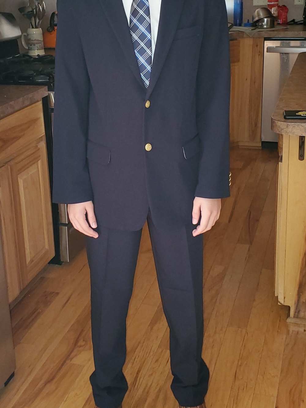 Izod Boys Navy Two-Button Blazer and Trouser Set with Gold Buttons